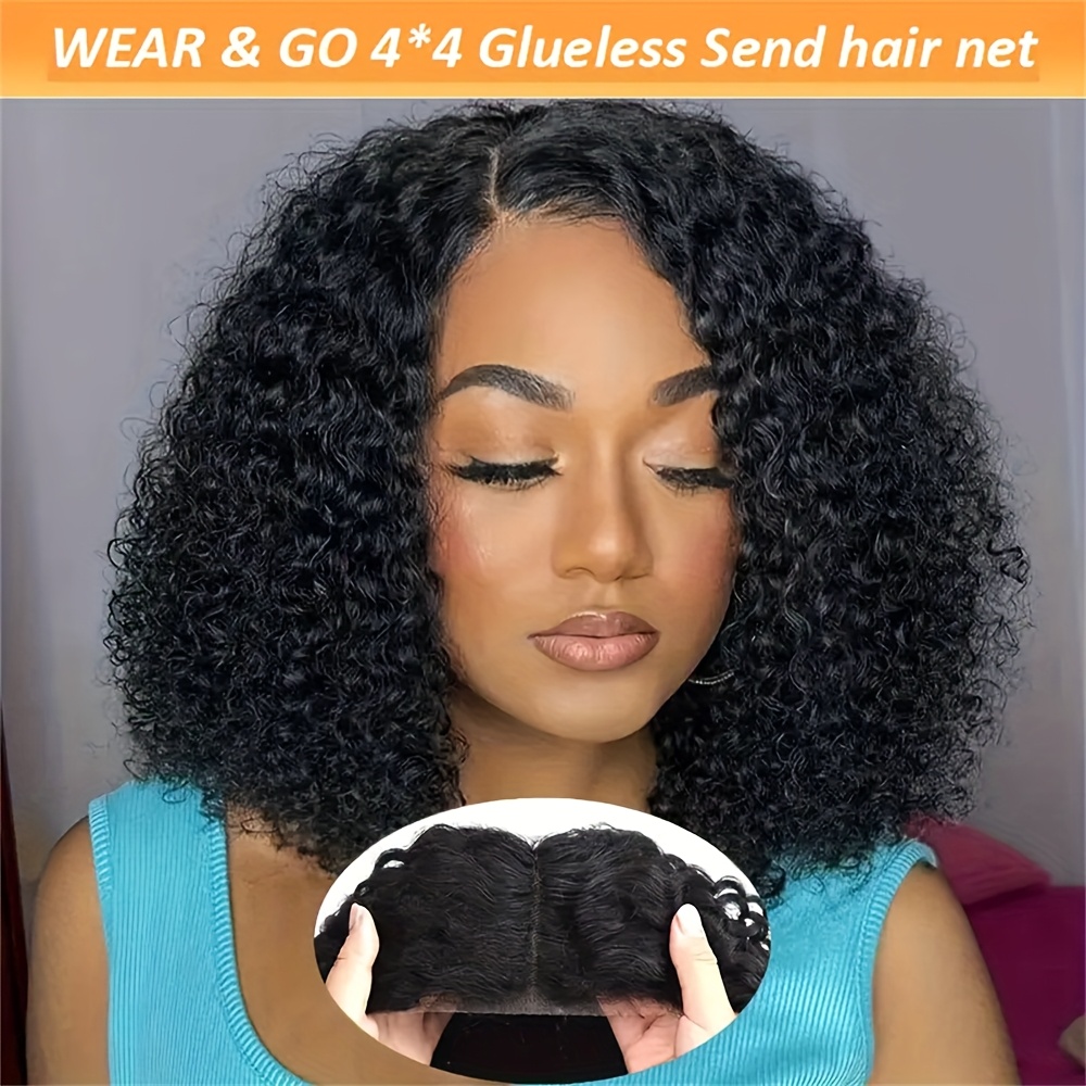 Human Hair Wigs With No Glue, Featuring Kinky Curls And A Pre-plucked Curly Bob Style, Equipped With A 4x4 Hd Lace Closure, Designed For Women. This Curly Wig Is And Has A Density Of 180