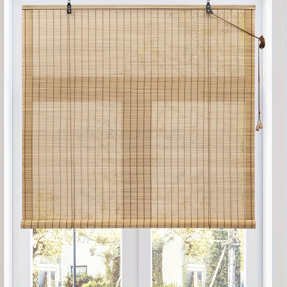 1pc, Bamboo Blinds, Side Pull Roller Blinds, Sun Protection & Ventilation, Privacy Screen, For Windows, Doors, Gardens &