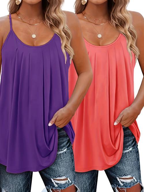 plus size plus size a set of two elegant plus size tank tops and camisoles featuring stretch a round neck solid colors and an open spring and summer