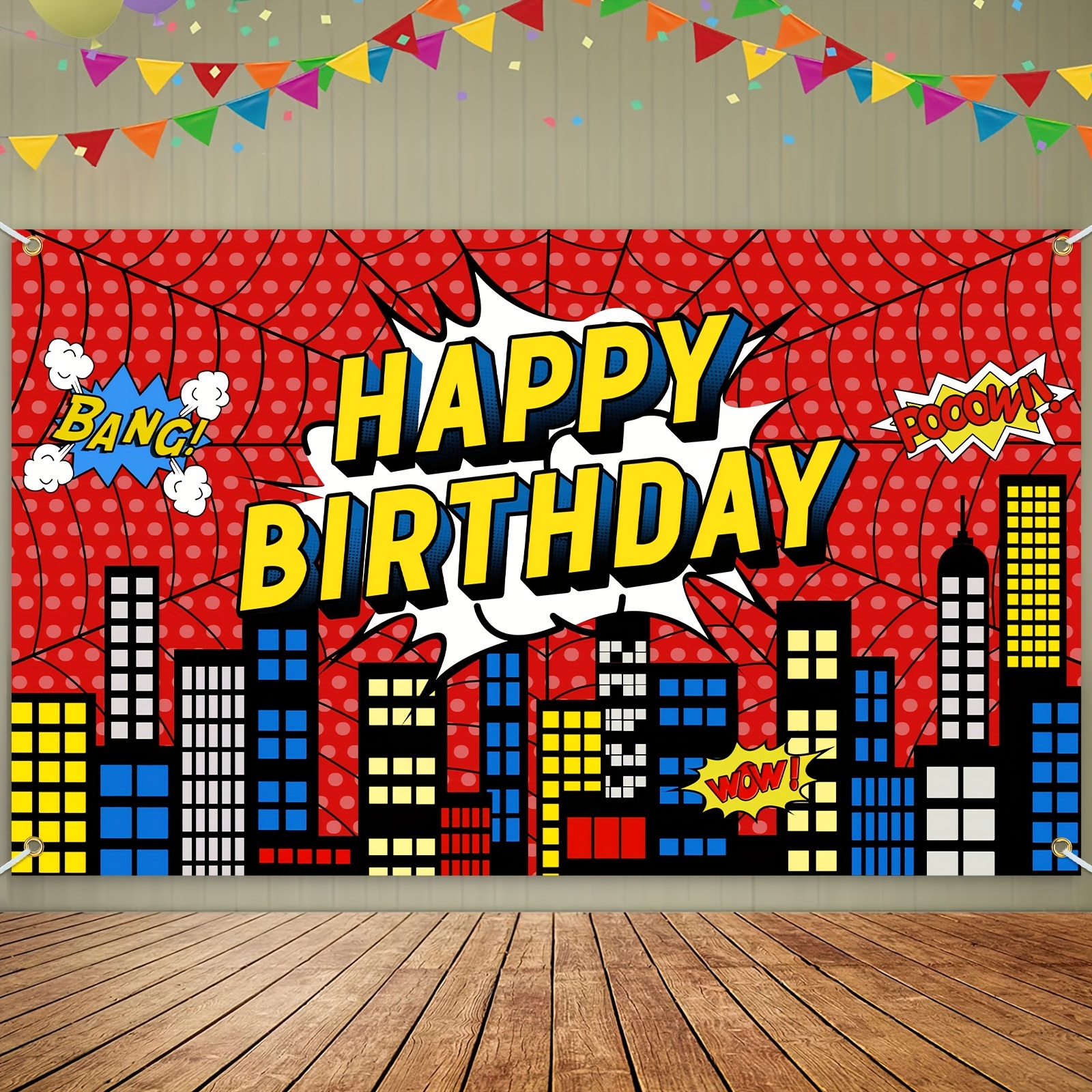 

Superhero Theme Banner Birthday Party Decorations, Superhero Happy Birthday Background Superhero Comic Spider Banner Happy Birthday Party Supplies Decorations