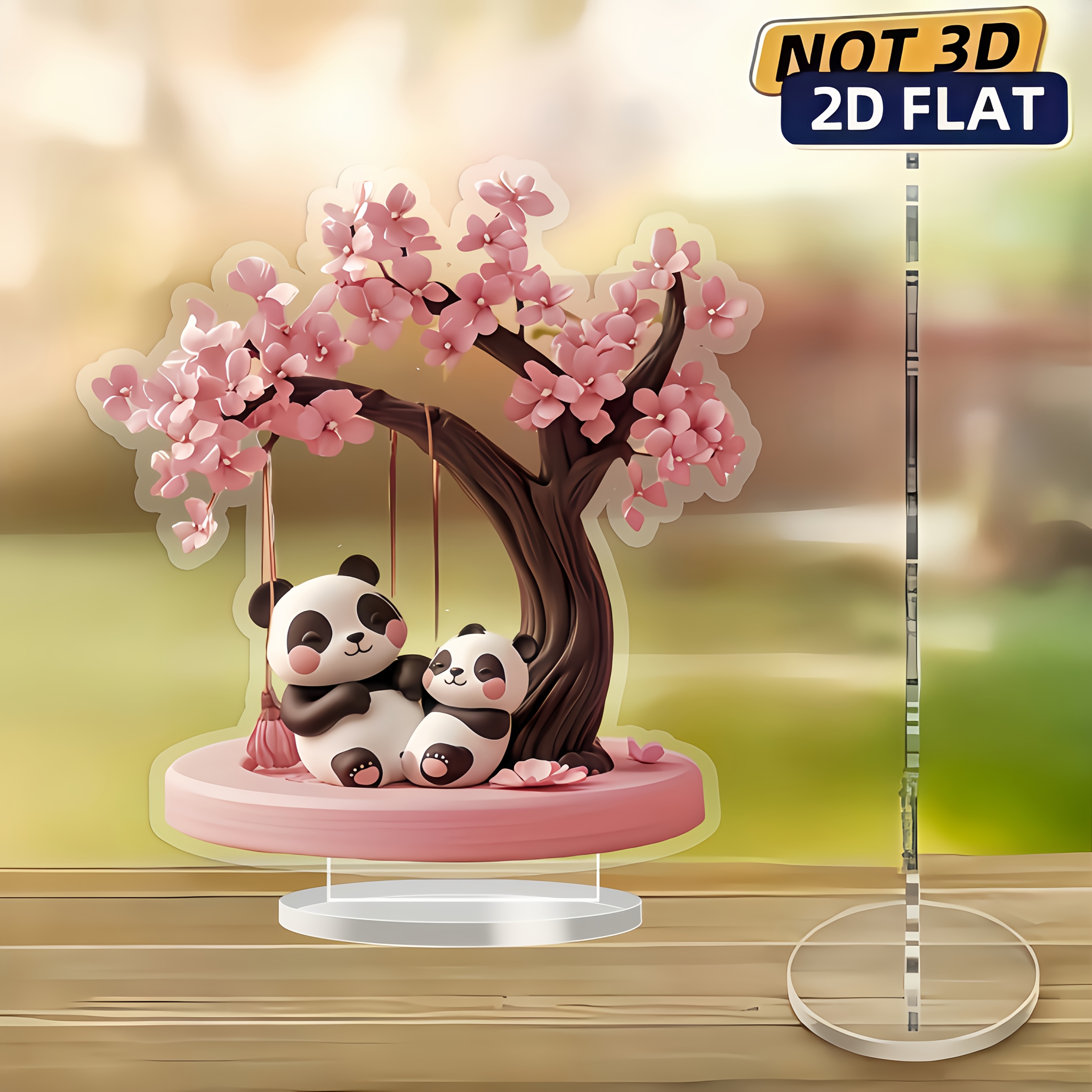 TEMU Présentoir en Acrylique de Style Bohémien avec Panda et Arbre aux Plat 2D, 1 Pièce - Décoration Universelle pour les Fêtes, Pas d'Électricité ni