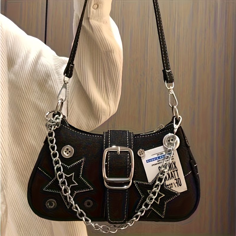 y2k leather shoulder bag chain gimmick Y2K 3-way one-shoulder bag 