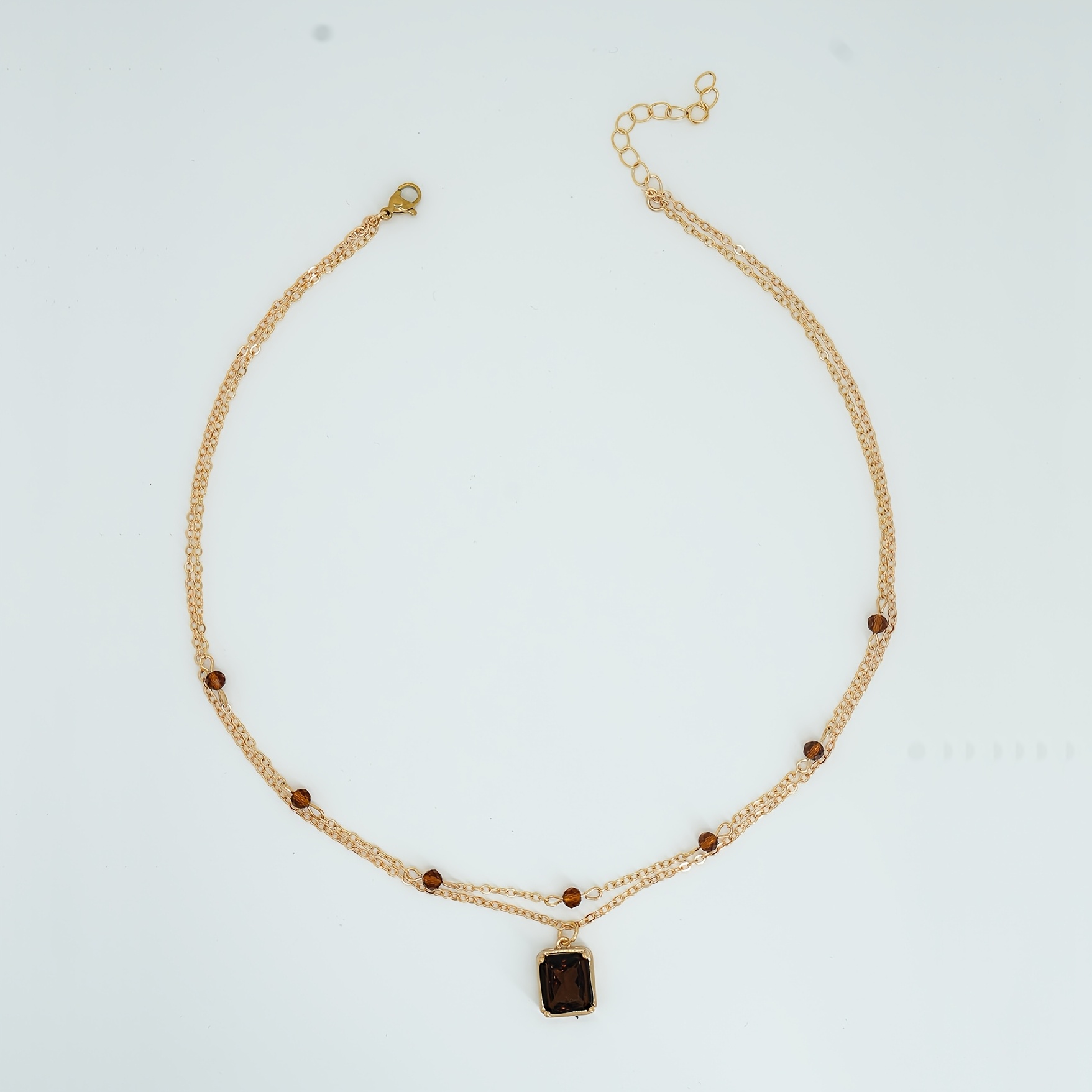 Image of 1pc Women's Fashion Pendant Necklace, Simple Vintage Double-layer Beaded Square Pendant Choker, Suitable For Party And Casual Wear