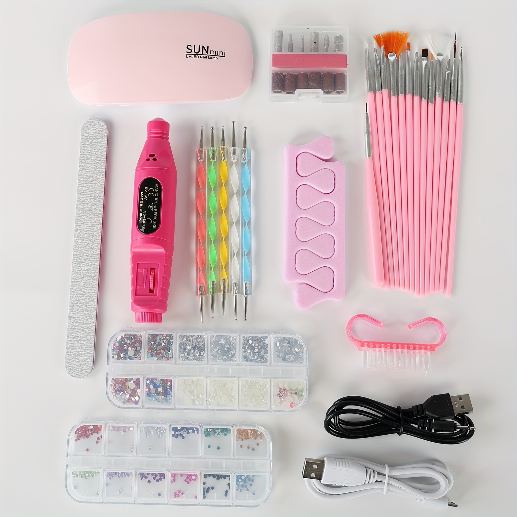 

Portable Acrylic Nail Art Kit With Led Lamp, Manicure Tool Set For Nail Art, Glue Removal & Dead Skin, Usb Powered Multi-function Nail Drill, Brushes & Decoration Accessories