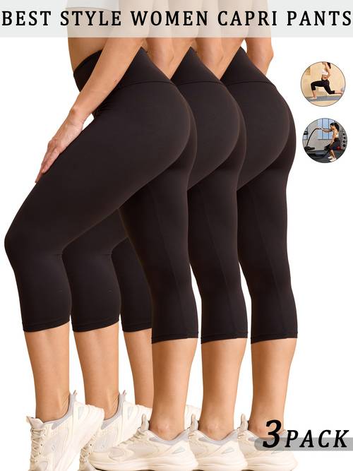 3 pack 5 high waisted capri pants for women super soft tummy control no see through workout running yoga athletic leggings