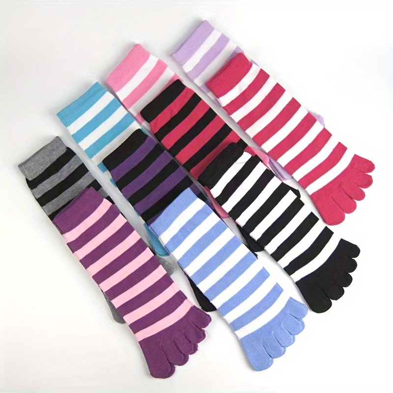 

Women's Striped Five-toe Socks, Mid-calf Length, Comfortable Stretchy Knit Polyester , Fashionable Seasonal Style