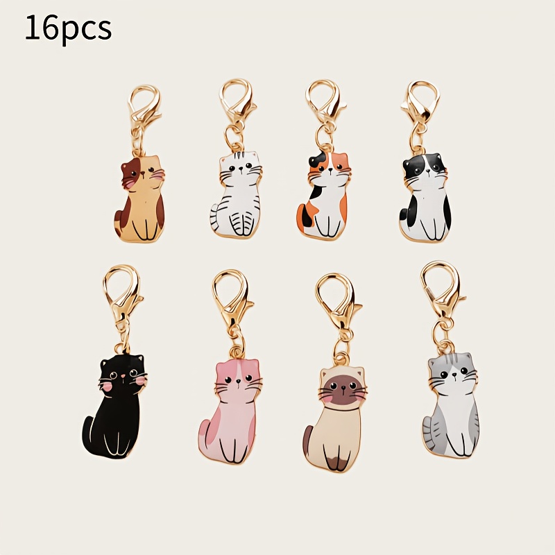 TEMU Lot de 16 pendentifs porte-clés mignons sur le thème des chats, cadeau pour des chats ; fermoir mousqueton unisexe ; adorables ornements de