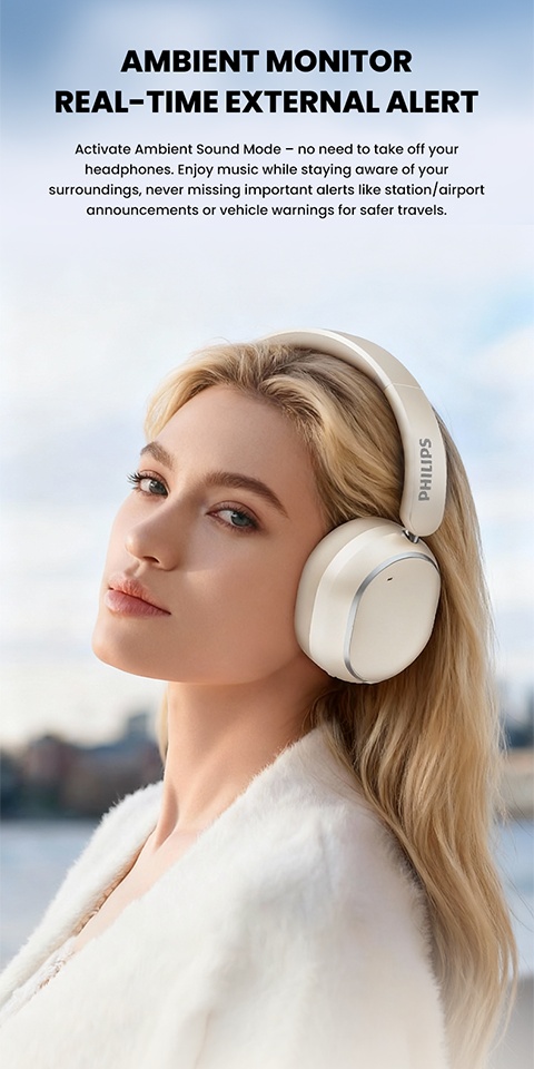Philips Wireless Bluetooth Headphones, Over-Ear Wireless Headphones, ANC Hybrid Active Noise Cancelling Headphones, HiFi Surround Sound Over-Ear Wireless Headphones, for iPhone and Android, 80 Hours of Playtime, with Five ENC Noise Cancelling