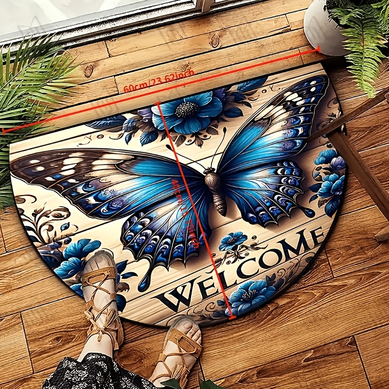 TEMU Tapis de porte plat 2D en flanelle, tapis d'entrée semi-circulaire en flanelle de 10 mm d'épaisseur G/m², tapis de porte semi-circulaire motif