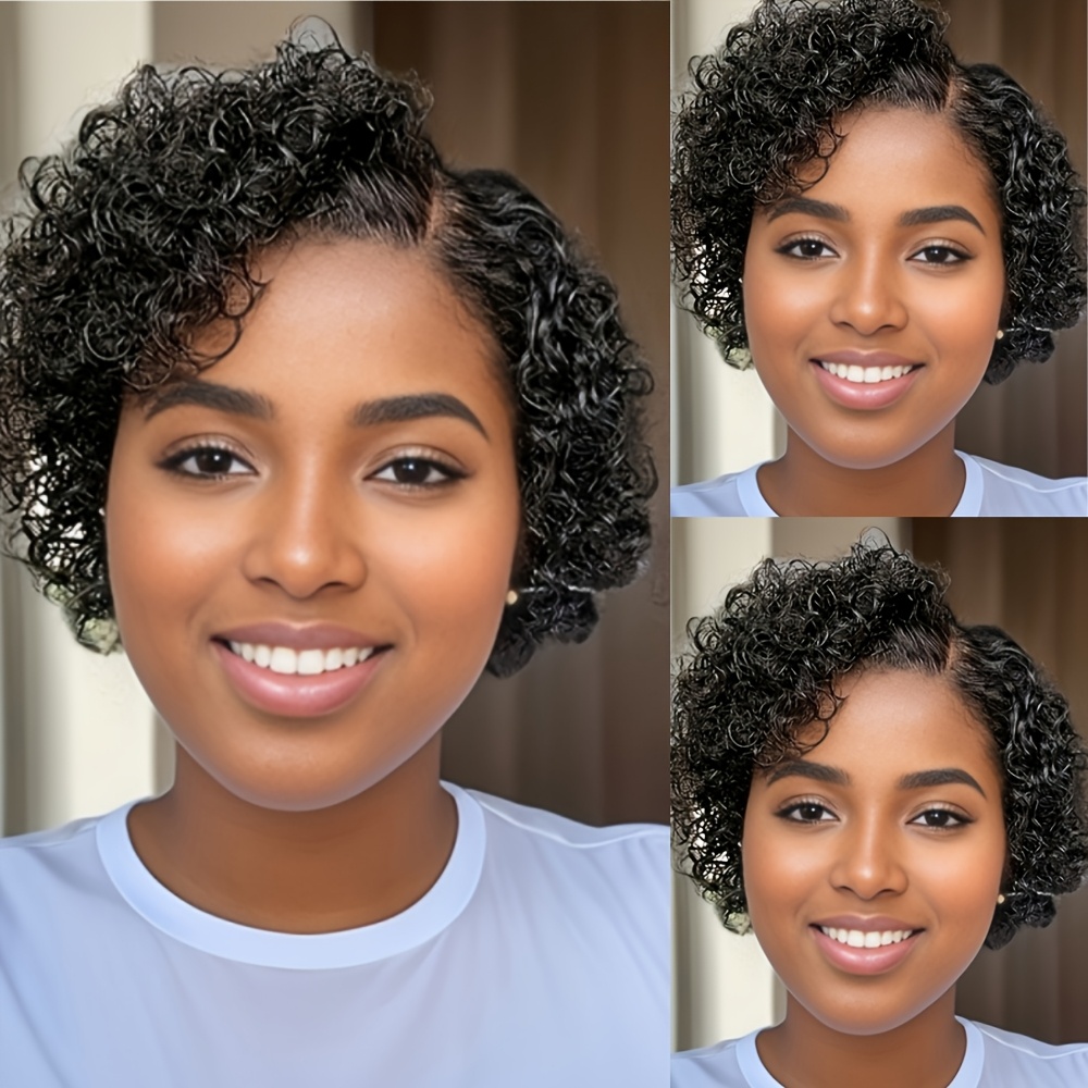 

Human Hair 13x4x1 Lace Front Wigs Short Curly Cut Human Hair Wigs T Part Lace Wig For Women Natural Looking For Daily Use