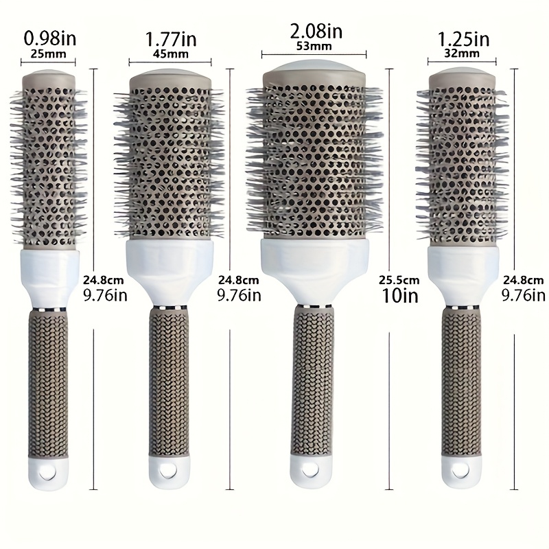 TEMU Set de 4 pièces de pinces à friser à rouleaux, brosse à friser cylindrique en nylon, brosse à friser à tube en céramique et aluminium, brosse à