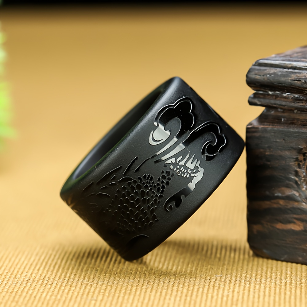 Men's Natural Obsidian Dragon Pattern Ring