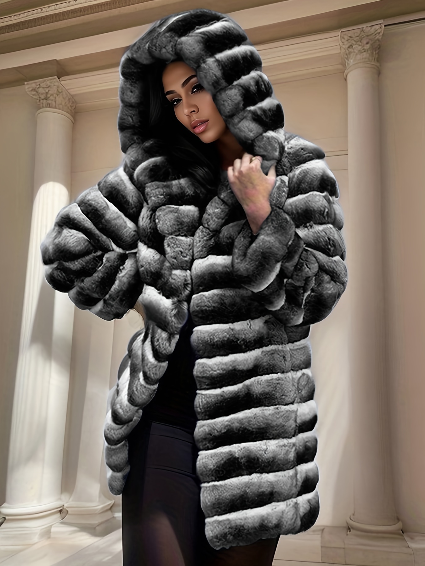 Solid Open Front Teddy Coat, Elegant Faux Fur Thermal Winter Outwear,  Women's Clothing