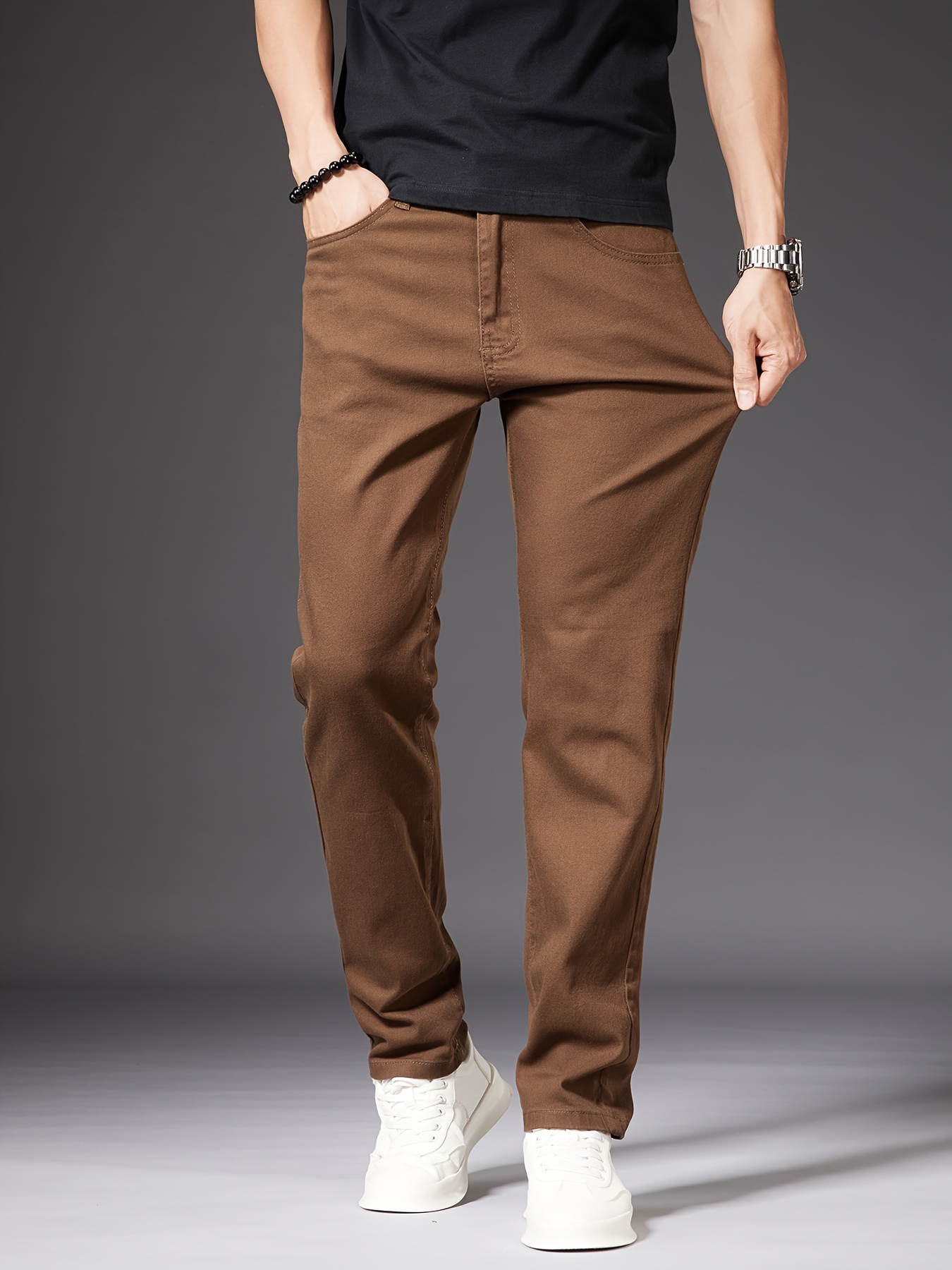 New Men's high-end indoor and outdoor different color coffee casual jeans summer slim straight elastic body shaping versatile Korean version trendy