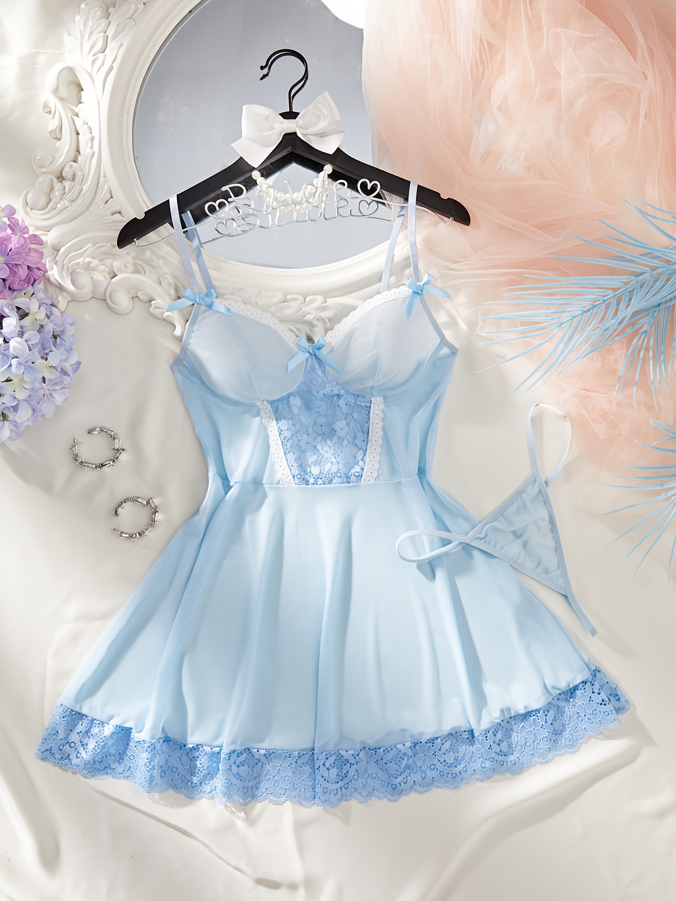 light blue lingerie dress Blue Bohemia Mini Dress - Light Blue and Off White, Large | Hazel and Olive