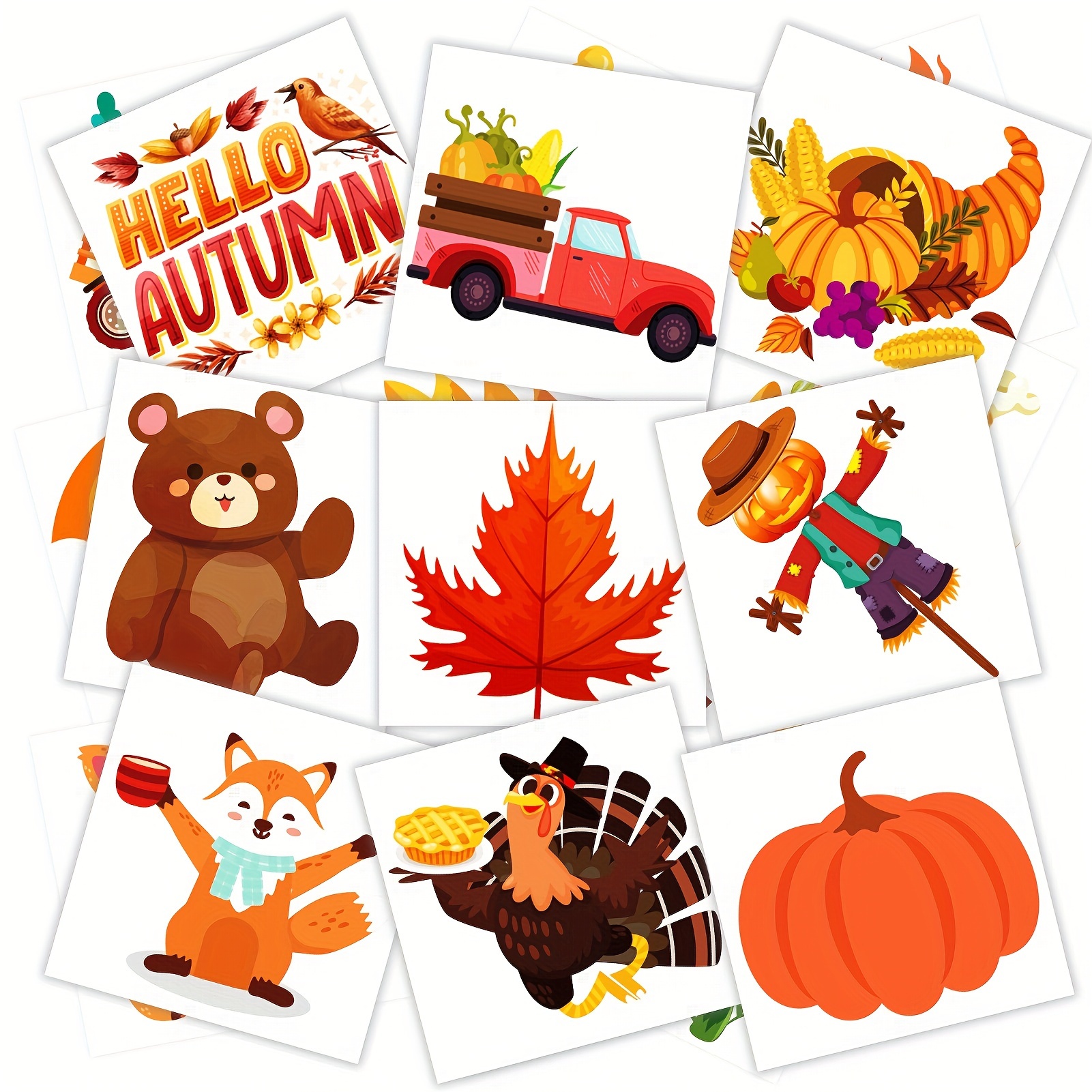 

60 Pcs Tattoos - - For Fall - 60 : , Pumpkins, Scarecrows, Turkeys - : Sogayu