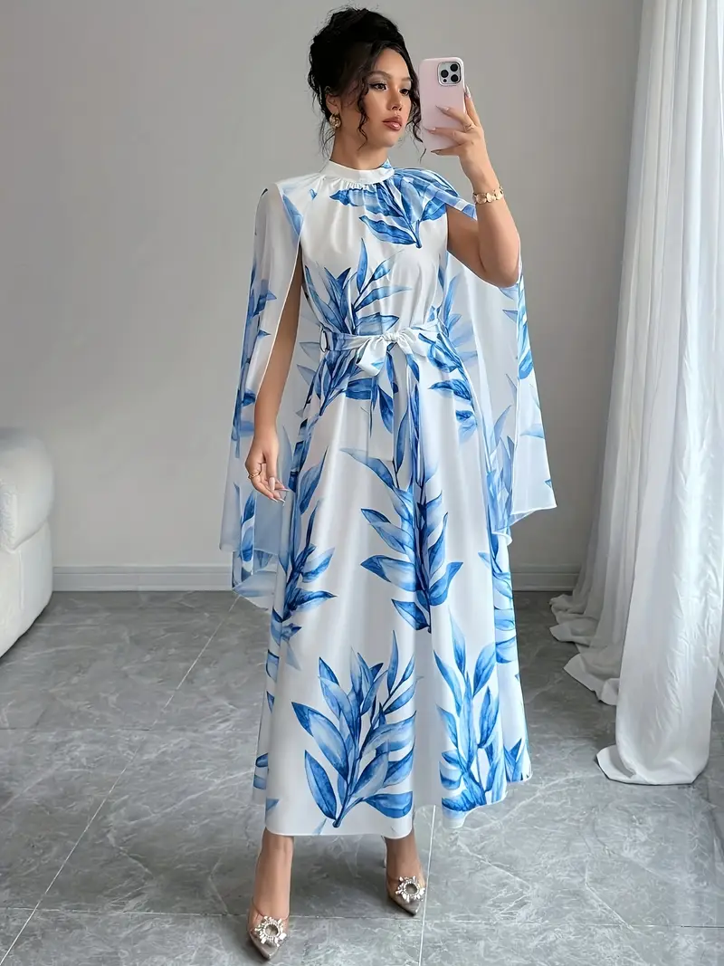 new style cape dress long skirt elegant cape floral print - Temu new style cape dress long skirt elegant cape floral print - Temu