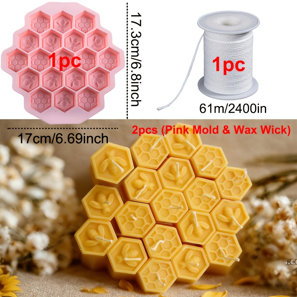 TEMU Honeycomb Candle Silicone Mold With Wax Wick (2pcs), Honeycomb Plaster Mold Candle Soap Mold Party Favors Gift For Her, Birthday Gift, Shower