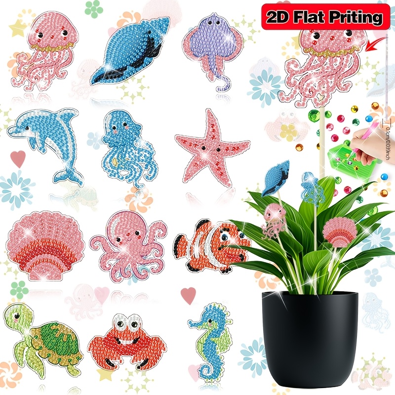 TEMU 12pcs Set Of Clownfish Pattern Diy Diamond Painting Refrigerator Magnets, Starfish Pattern 2d Flat Printing Magnetic Ornaments, Themed Handmade