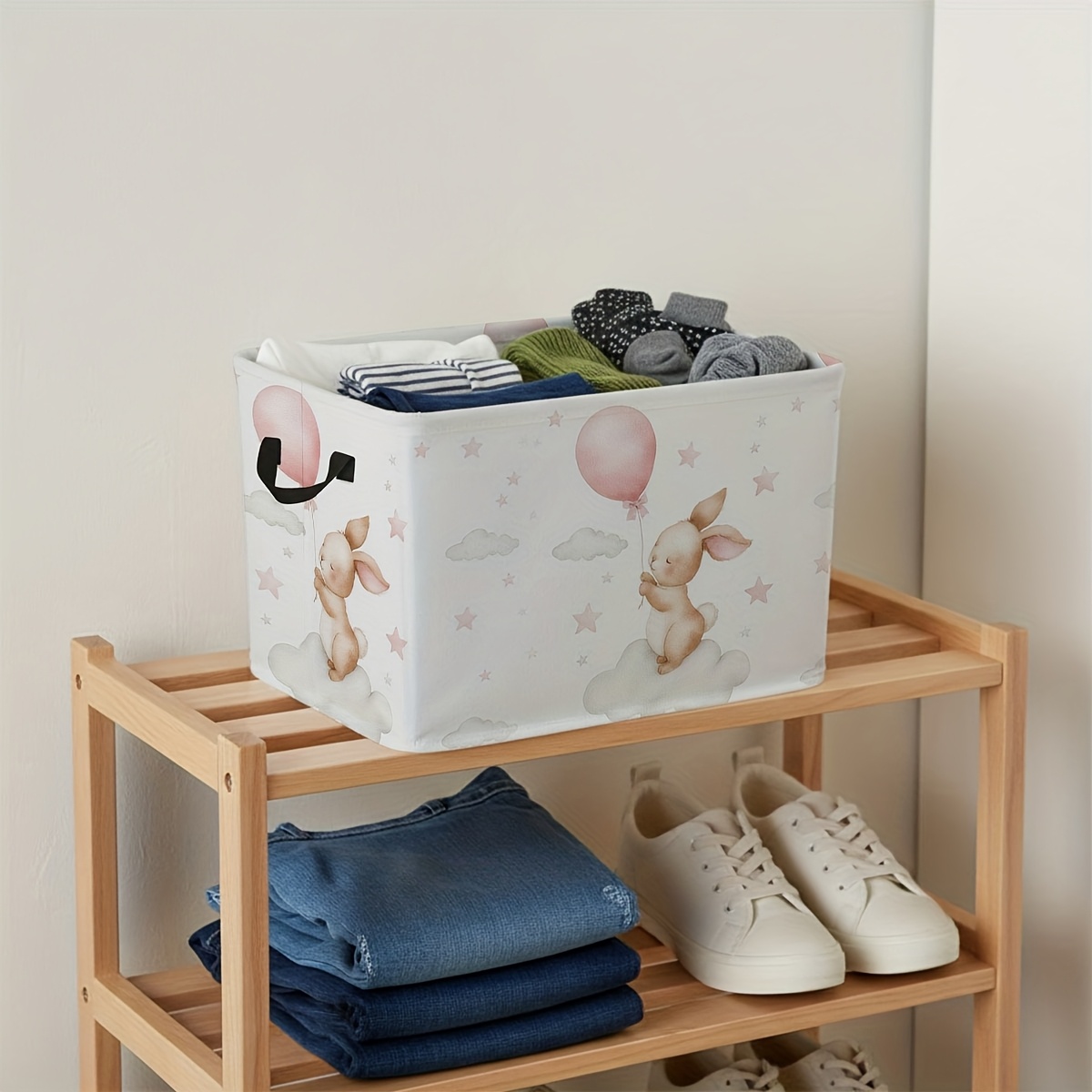 Cute Balloon Rabbit Cloud Star Design Foldable Storage Basket