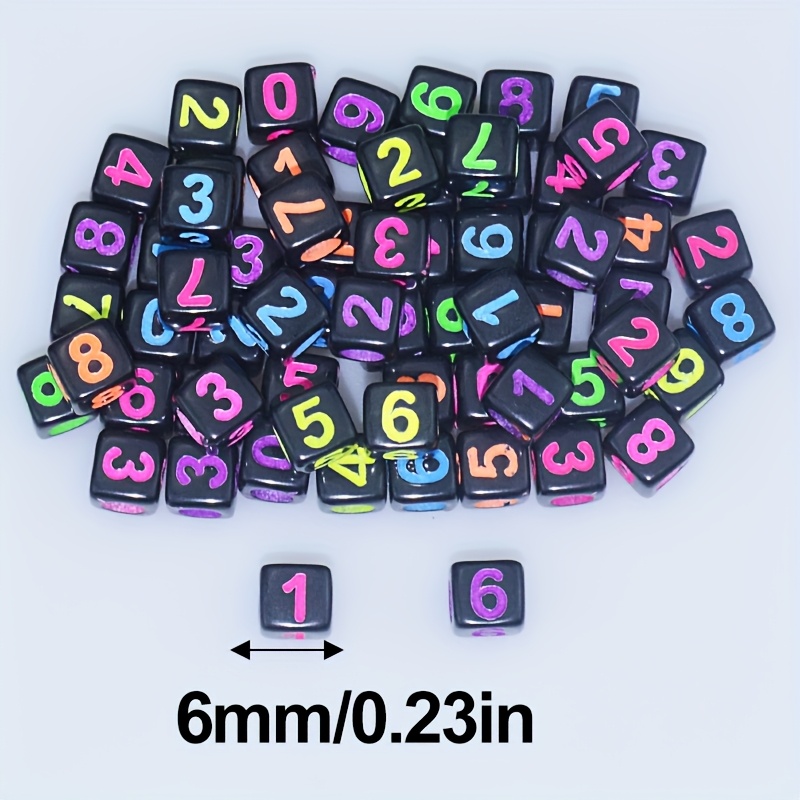 100pcs Acrylic Numbered Dice Beads Rainbow Decorative Beads 6x6mm