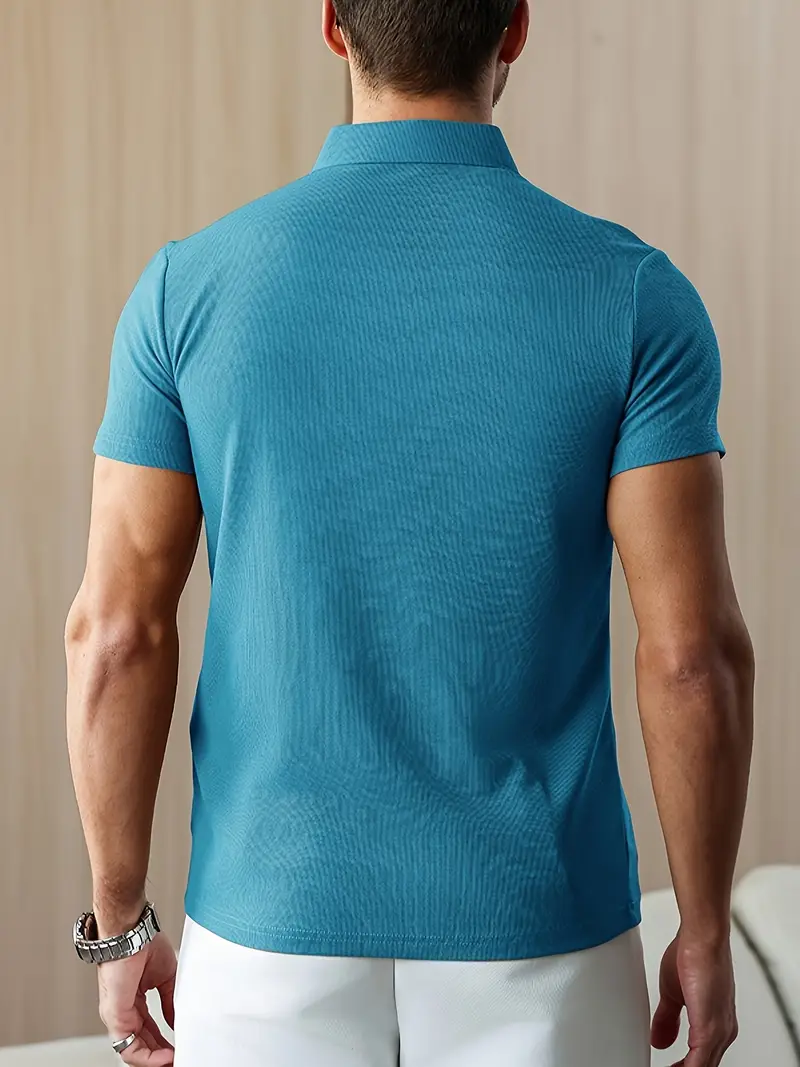 mens summer shirt solid color casual short sleeve with button collar lightweight polyester for sports outdoor leisure activities casual summer wear knitted weave details 19