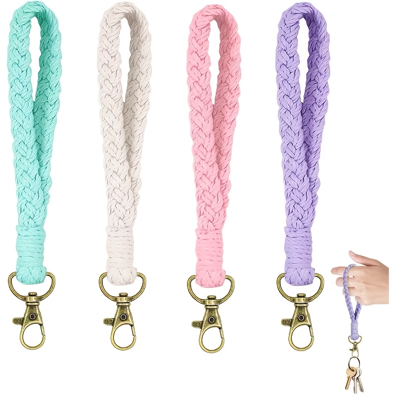 TEMU 4pcs Macrame Keychain Set, Bohemian Style Colorful Short Keychains With Beautiful Woven Fabric, Suitable For Women's Cars