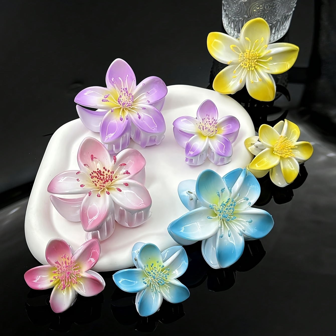 

Elegant 4pcs Floral Hair Claw Set - Bohemian Style, Mixed Colors, Weddings & Vacations, Street Simulation, , 8.5cm & 6cm