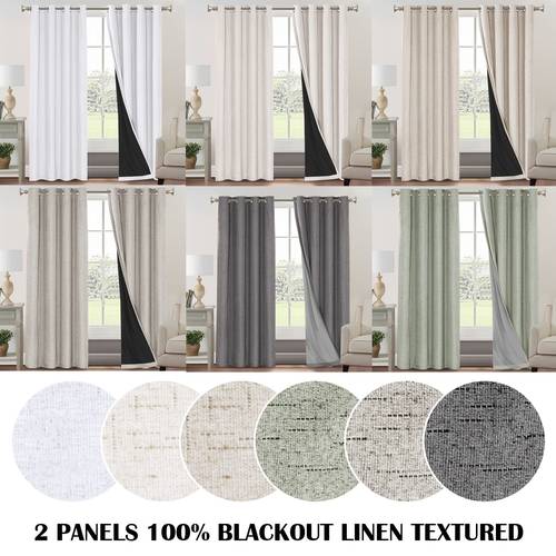 2 panels 100 blackout linen textured curtains thermal insulated curtains for winter noise reducing window drapes with grommet for hall room bedroom living room