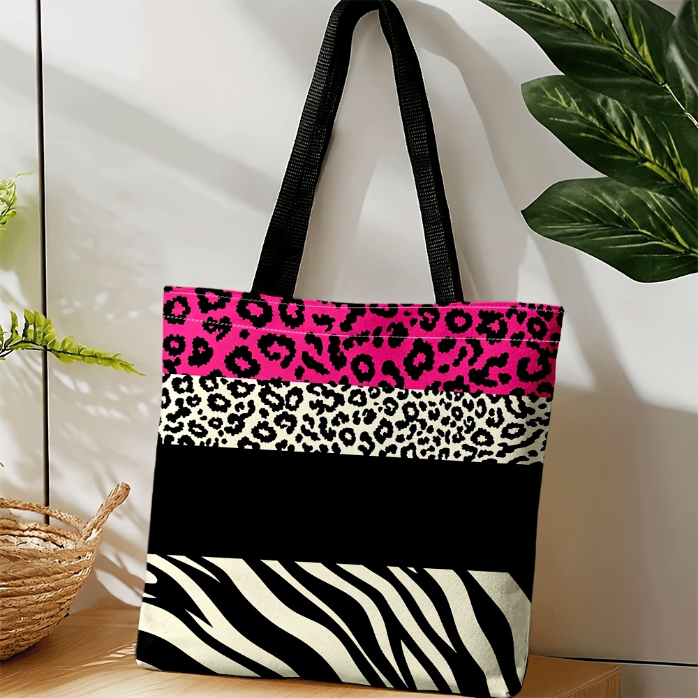TEMU Bolso bandolera de mujer, color rosa , estampado de leopardo y cebra, diseño moderno con patchwork, ideal para a día, , verano, estilo vivo