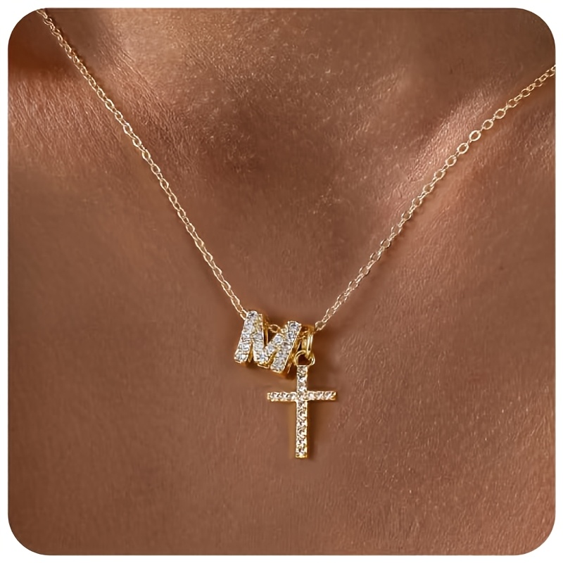 Image of A Minimalist 26-letter Necklace, A Cross Necklace Featuring English Letters A-z, A Chic Collarbone Chain For Women, Stylish Pendant Necklace For Everyday Wear, Perfect For Gifting To A 1