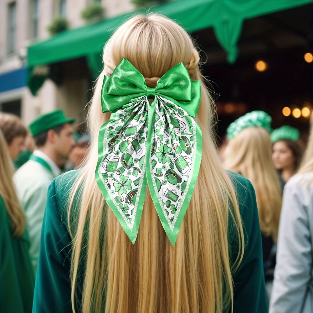 

1pc Elegant 's Bow Clip - Chic Green & Pattern, Fabric, - Ideal Accessory For Women, Elegant Hair Clip