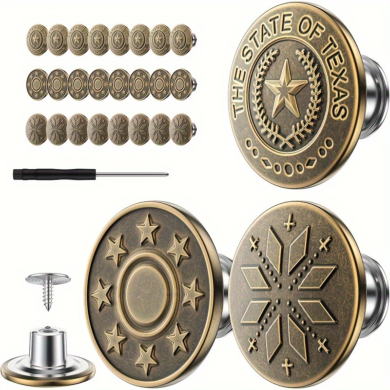 

diy-tighten" 24-piece Adjustable Denim Button Pins, 17mm No-sew Jean Tightener Buttons, Reusable Snap Fasteners For Loose Jeans - Bronze Metal