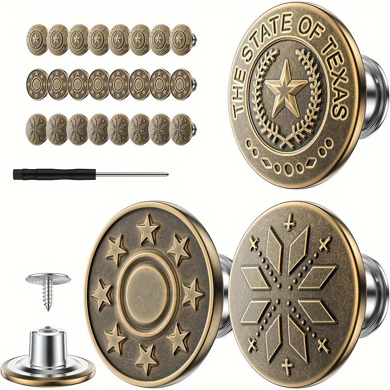 

24-piece Adjustable Denim Button Pins, 17mm No-sew Jean Tightener Buttons, Reusable Snap Fasteners For Loose Jeans - Bronze Metal