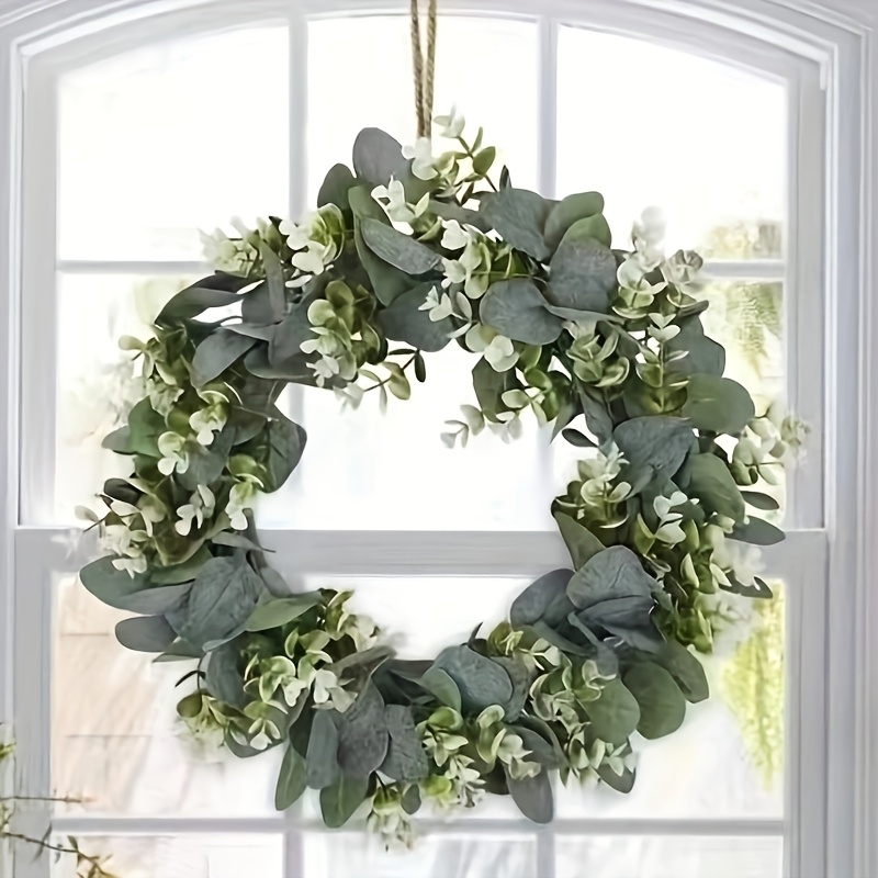 

A 19.7-inch Simulated Floral Wreath Made Of Eucalyptus Leaves, Spring And Summer Door Decorations, Suitable For , Cottages, Patios, Gardens, And Festive Home Decor.