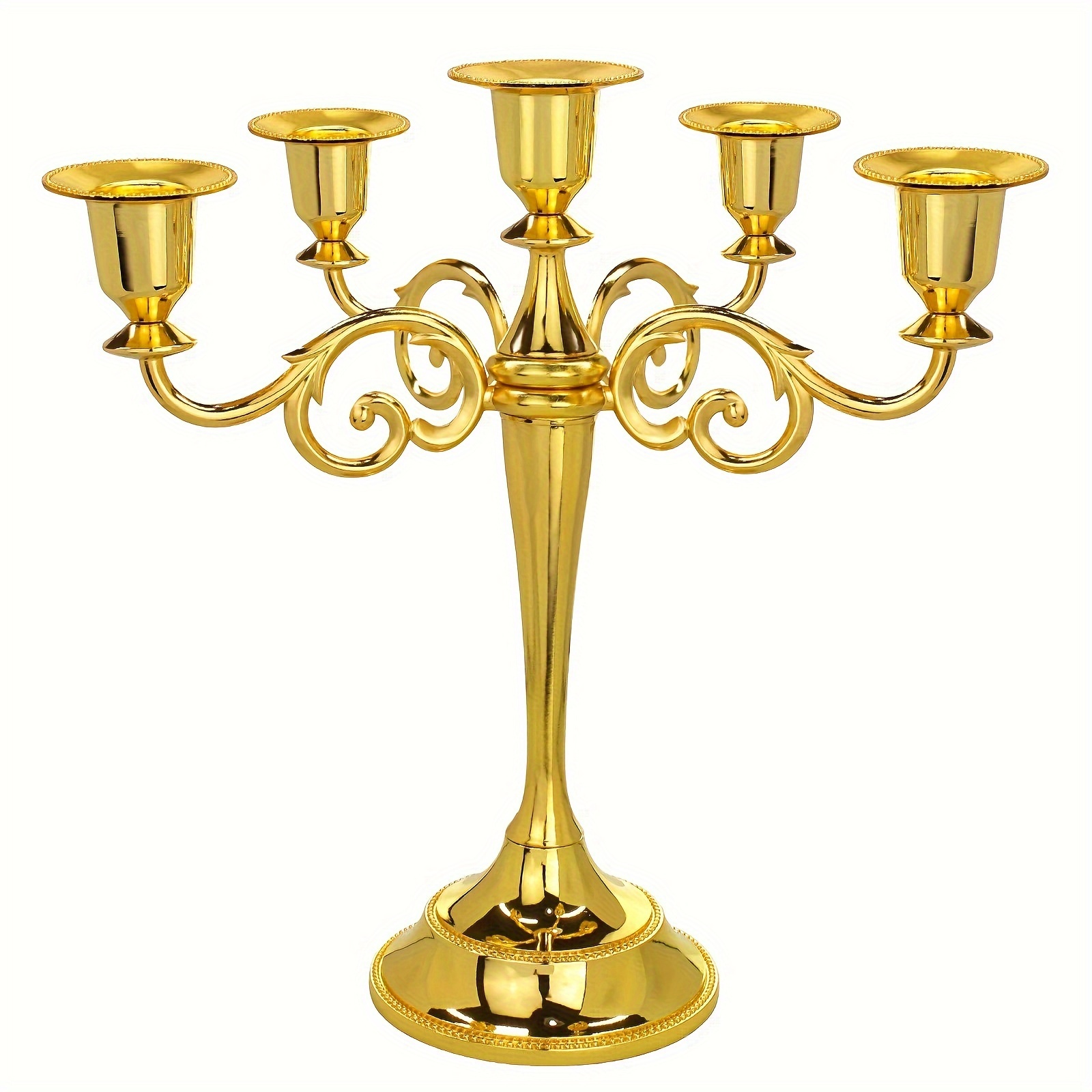 

Elegant 5-arm Gold Candelabra Set: Perfect For Wedding, , , Christmas, Formal Events, Hotel Lobbies, Restaurants, And Dining Room Decoration - Metal, Tabletop Installation