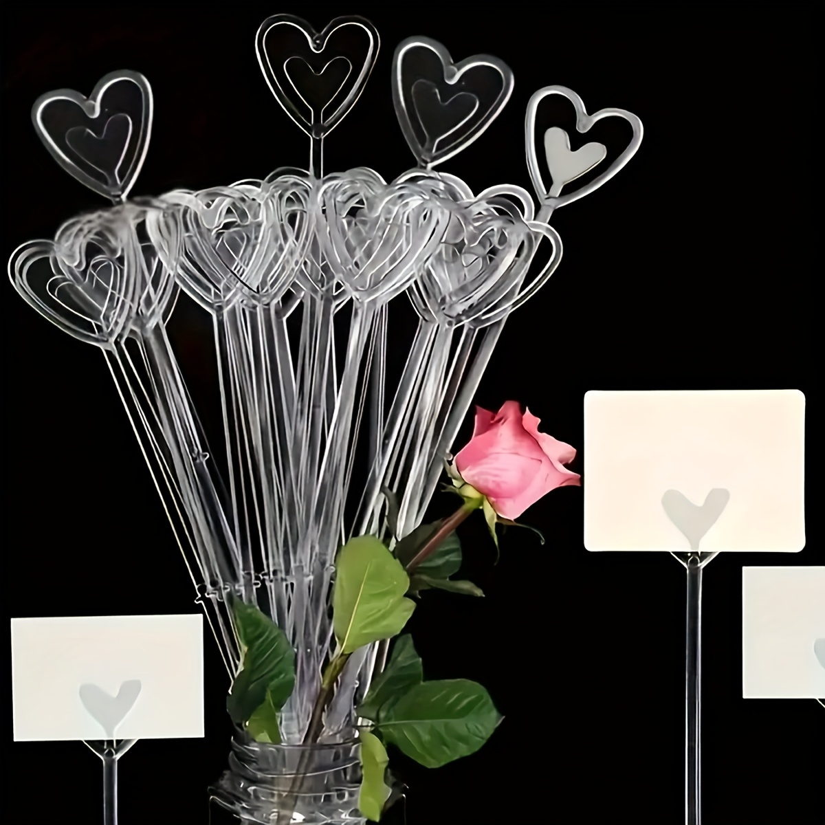 

40/20pcs Heart-shaped Transparent Plastic Floral Card Holders, Ideal For Bouquets & Crafts - Weddings, Parties, Birthdays, Valentine's & Day Decorations, Bouquet Accessories