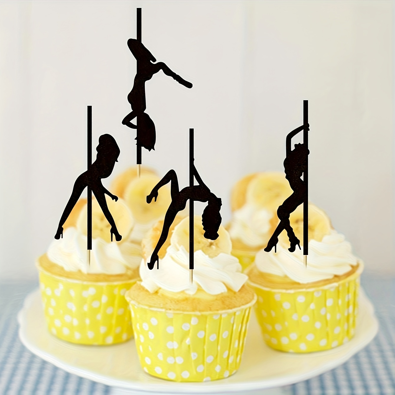 

24-pack Pole Dance Girl Cupcake Toppers - Black Glitter, Perfect For Bachelorette & Bridal Shower Parties, No Electricity Needed
