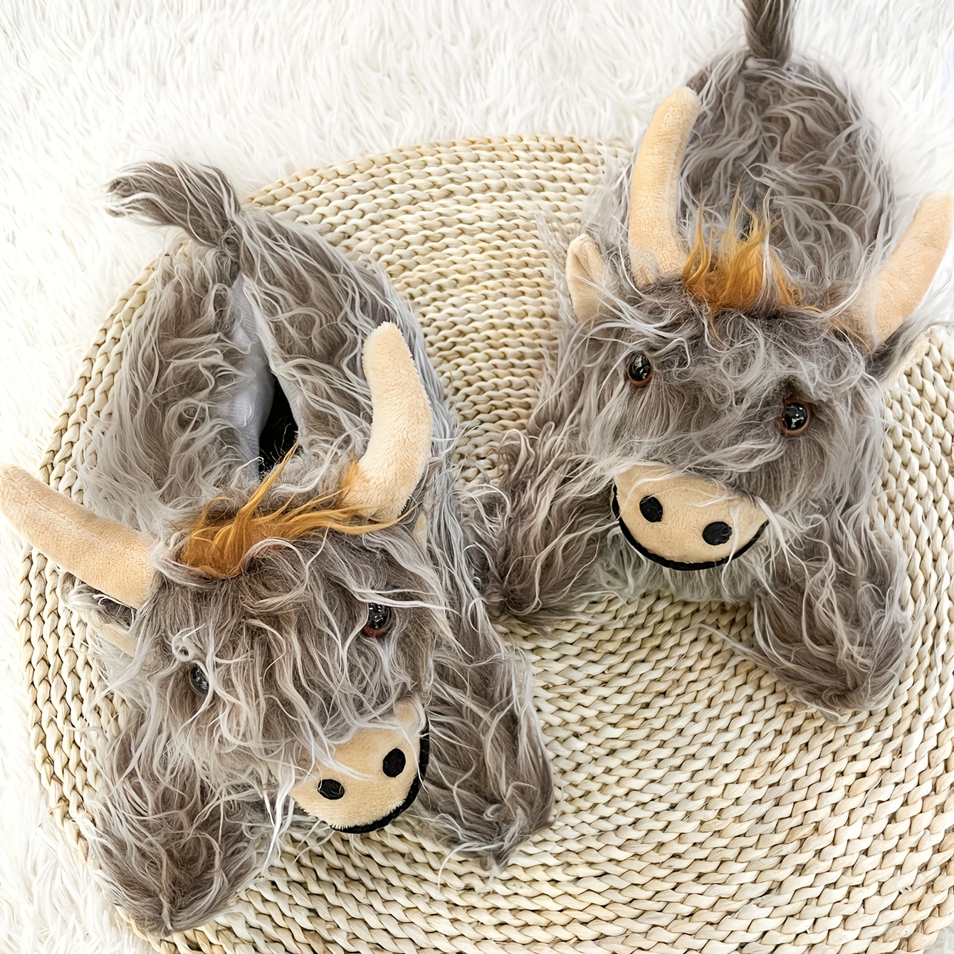 Fun Highland Scottish Yak Plush Indoor Cartoon Animal Indoor Home Slippers