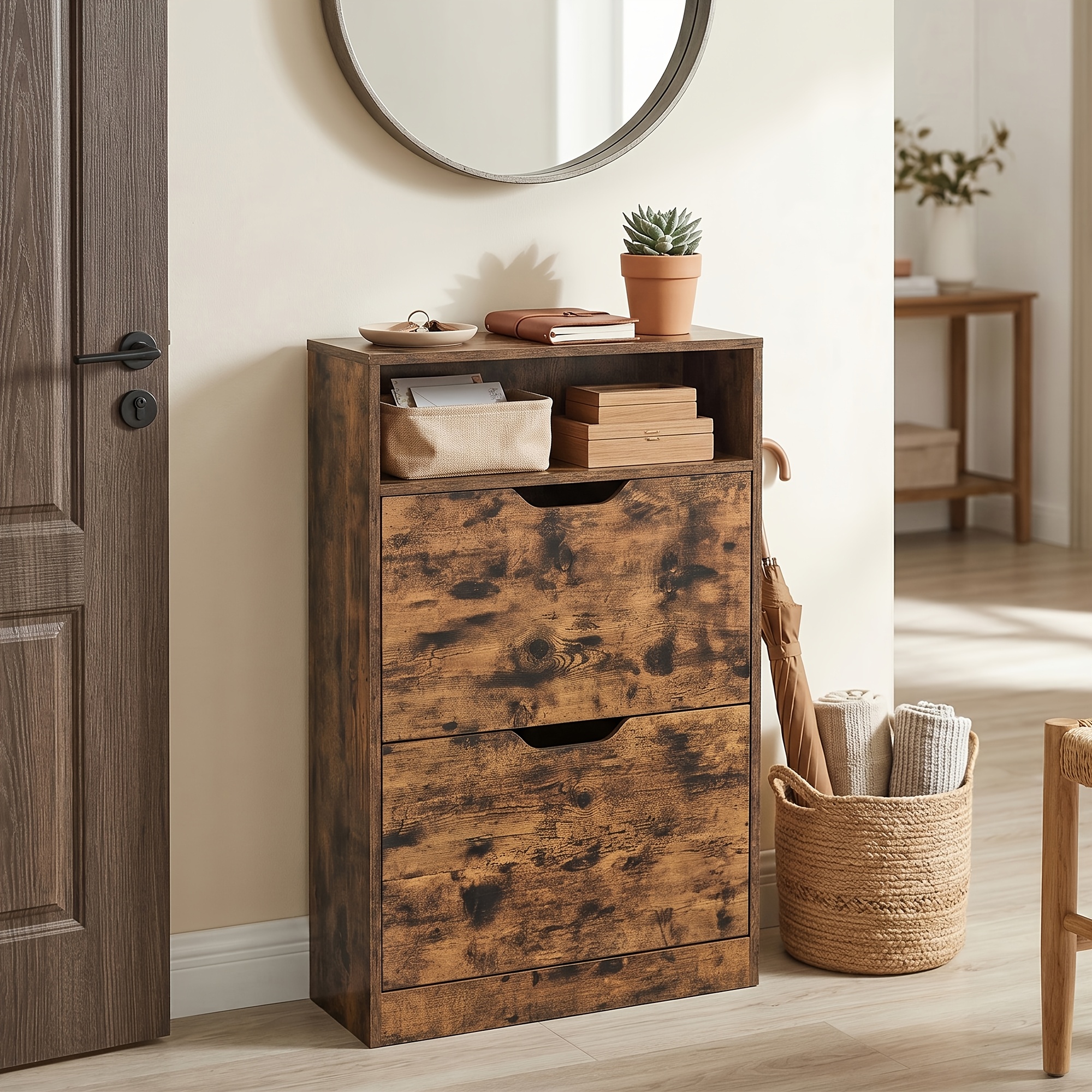 TEMU Shoe Storage Cabinet, Adjustable Divider, For 8-12 Pairs Of Shoes, 24 X 60 X 102 Cm, Rustic Brown