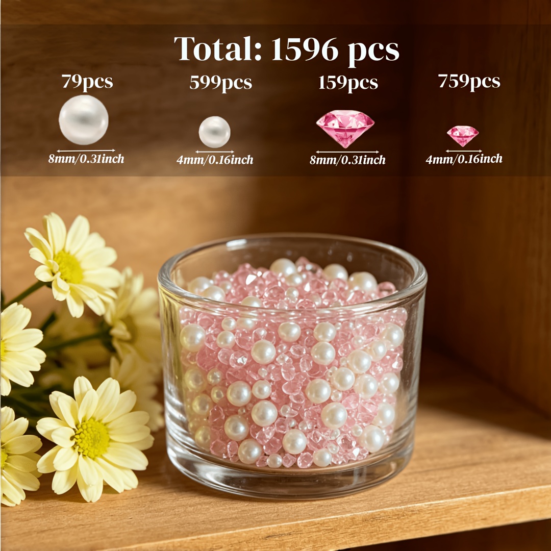 TEMU 1596pcs & Clear Crystal Gems - Suitable For Wedding, Home Decor, Diy Crafts - Reusable Plastic Vase Fillers With 4mm & 8mm Beads For Table