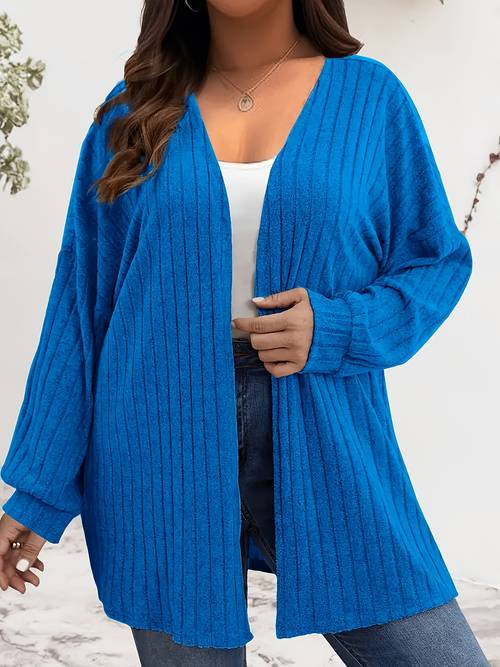 plus size autumn and winter casual comfortable elegant plus size womens long sleeve front open drop shoulder brushed ribbed cardigan length coat