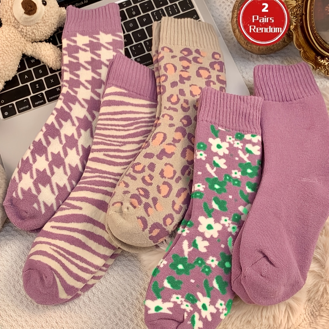 TEMU 2/5 Pairs Of Random Thickened Warm European And Purple Socks, Spring And Autumn Sweat-absorbing Breathable British Style Versatile Women's