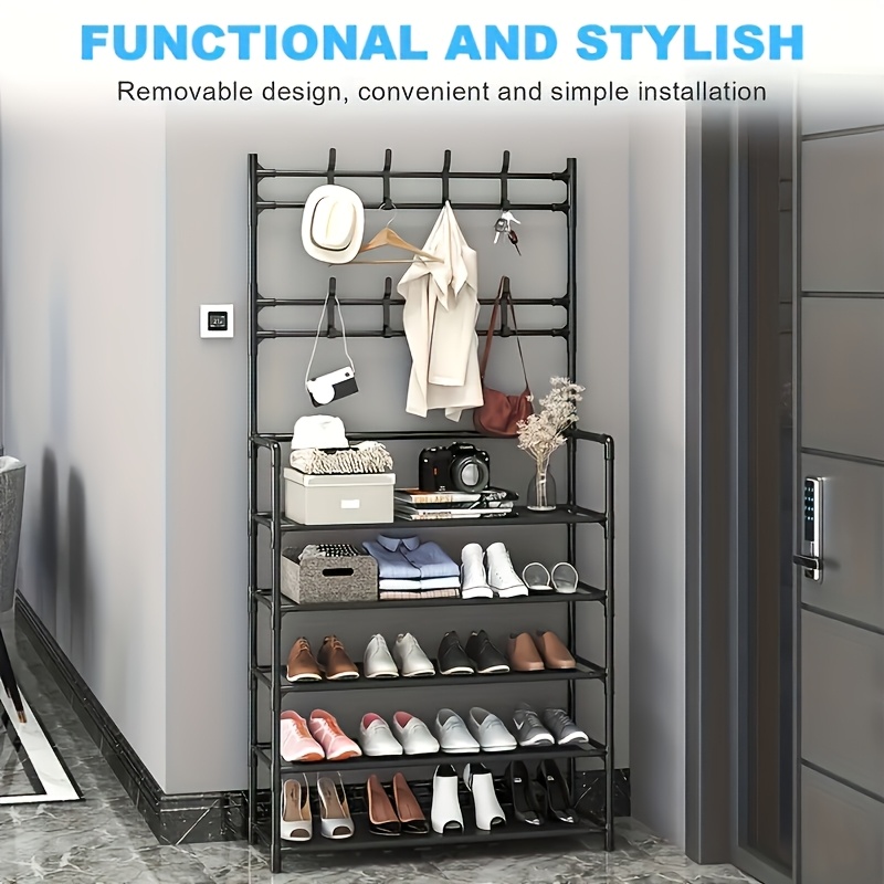 TEMU Étagère à chaussures et chapeaux multifonctionnelle pour entrée, étagère de rangement de vêtements multifonctionnelle en métal, avec étagère de
