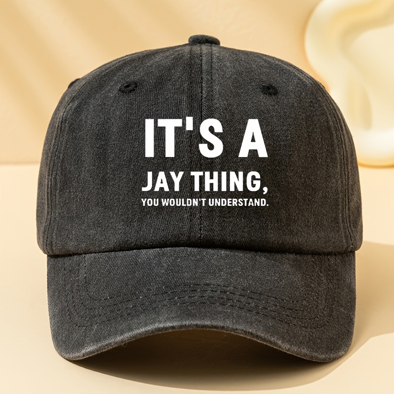 

A Jay Thing Letter Printed Baseball Cap Men's Washed Vintage Cap Outdoor Sun Protection Hat Sports Casual Fishing Hat Hat