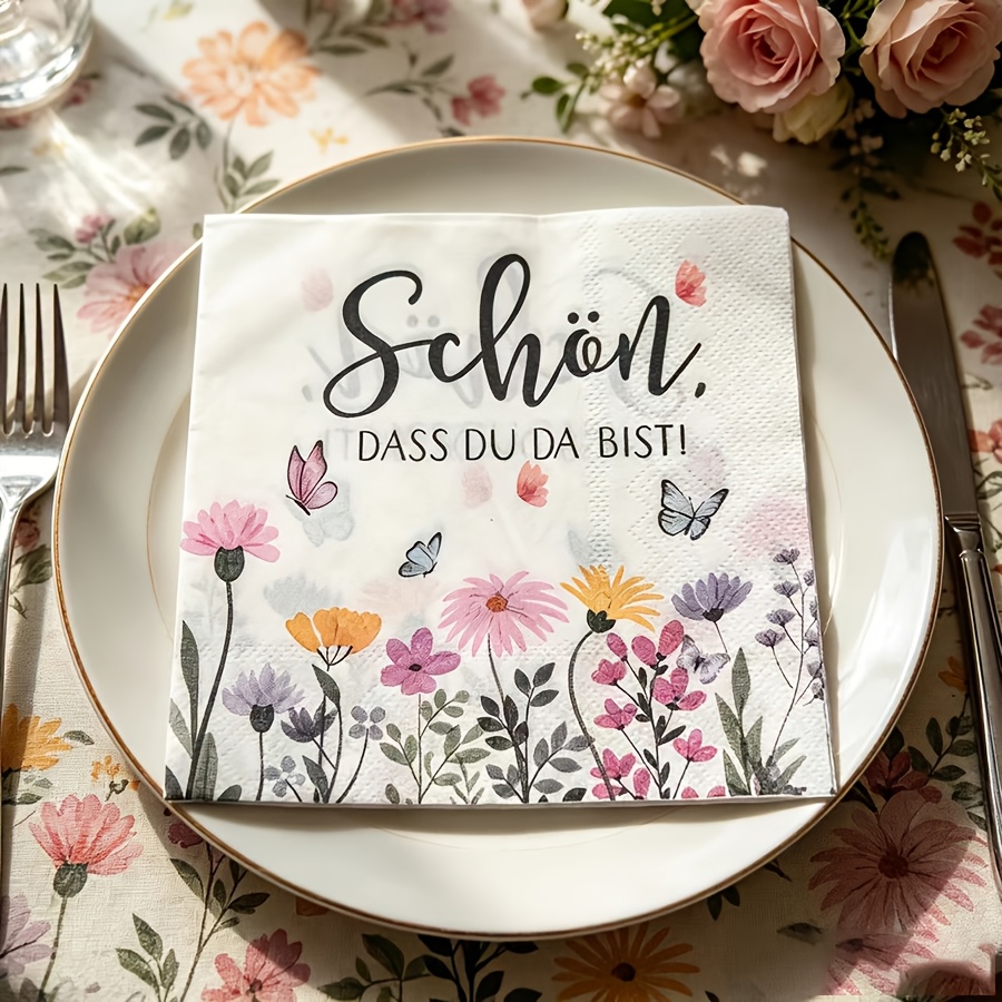 Image of 10pcs German Floral Themed Party Napkins, Suitable For Table Decoration , Birthday Parties, Holiday Gatherings And Baby Baptism Ceremonies For Halloween、christmas