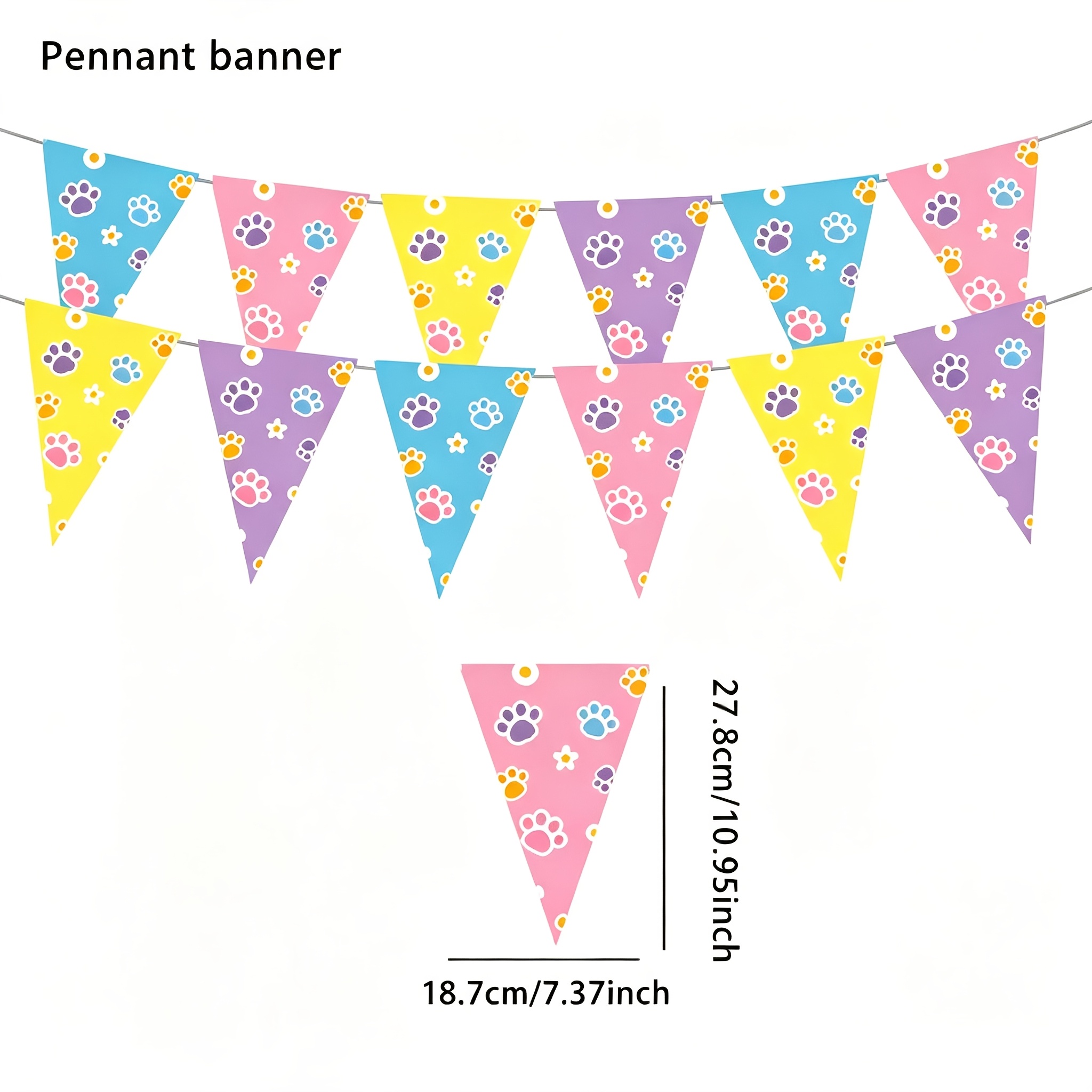 TEMU Bannières triangulaires multicolores à 12 côtés avec empreintes de pattes d'animaux, grand drapeau simple face de 18,7 x 27,8 cm, petit drapeau