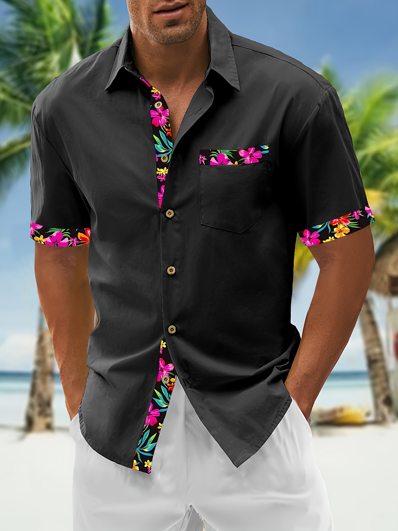 Weecreeture Men's Tropical Hawaiian Shirt - Short Sleeve Button Down For Beach