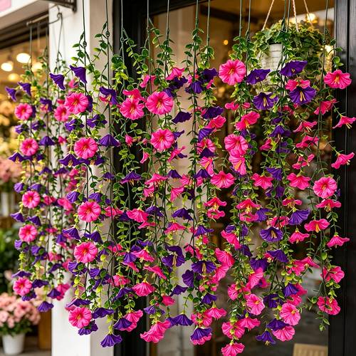 8 pack large artificial red for lotus purple hanging vines realistic plastic material outdoor hanging flower vines suitable for home wedding outdoor garden courtyard porch decoration or st