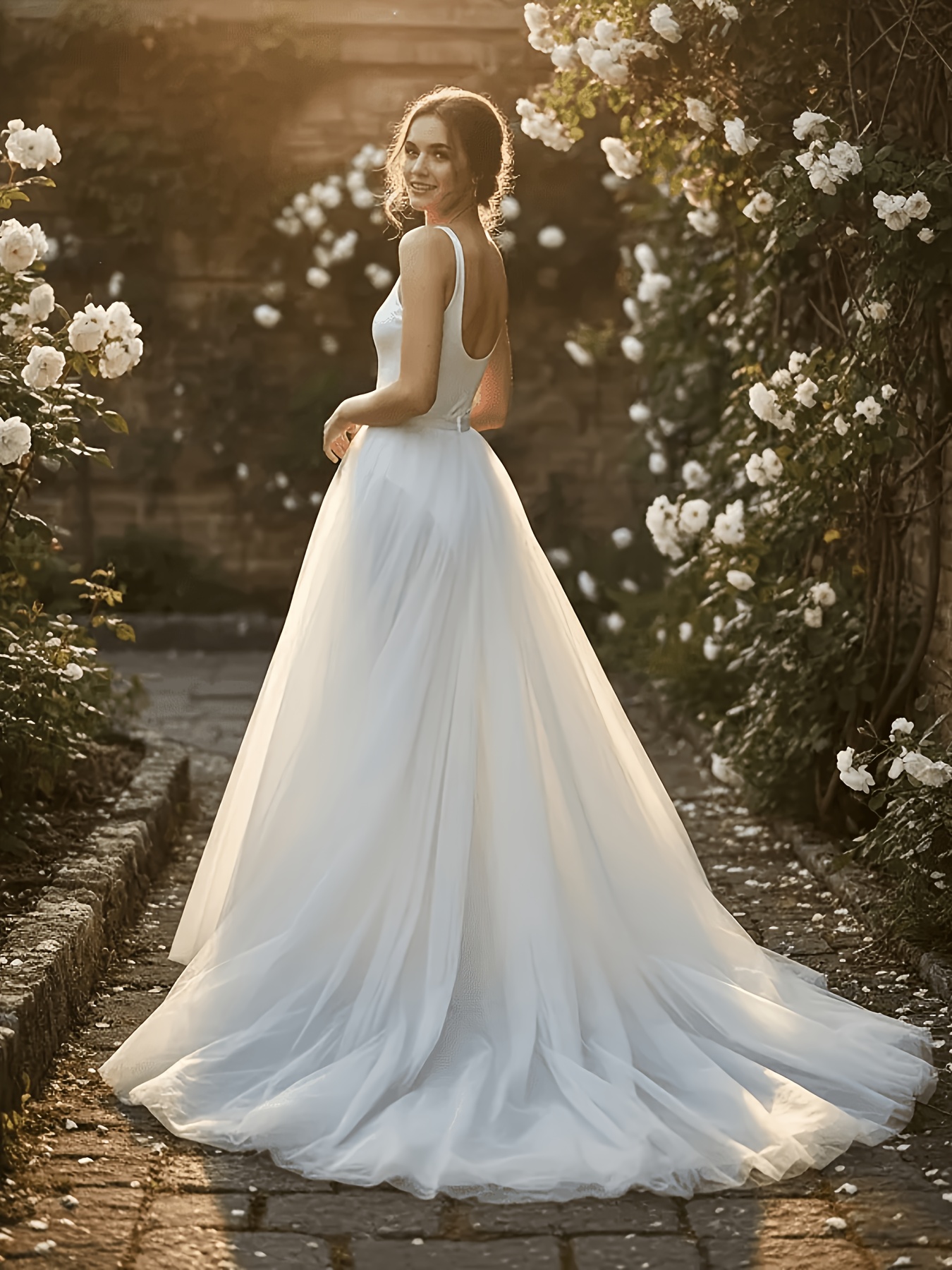 A White Korean-style Wedding Dress for Women with * Simple Bridal Gown,  Suitable for Emcees at Annual Meetings, Easter-themed, and * Styles